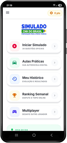 Simulado CNH do Brasil — Tela do app